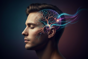 Male head with brain activity - clean background